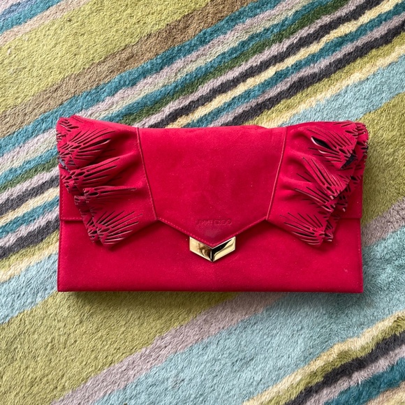Jimmy Choo Suede Red Clutch - Picture 1 of 7
